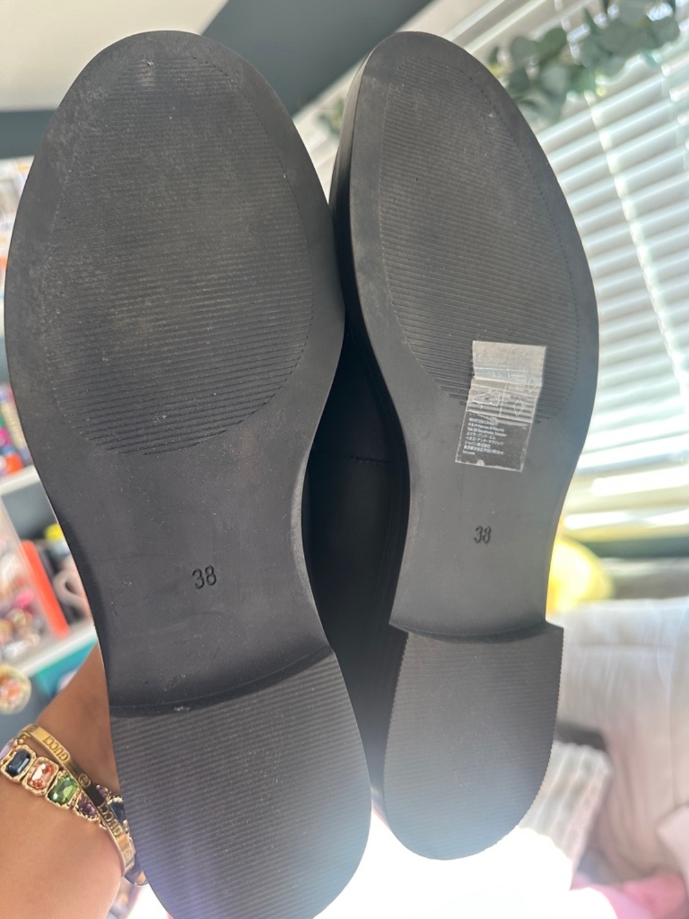 H&M Black Leather Bit Loafers with Gold Accent Women - Picture 7 of 7